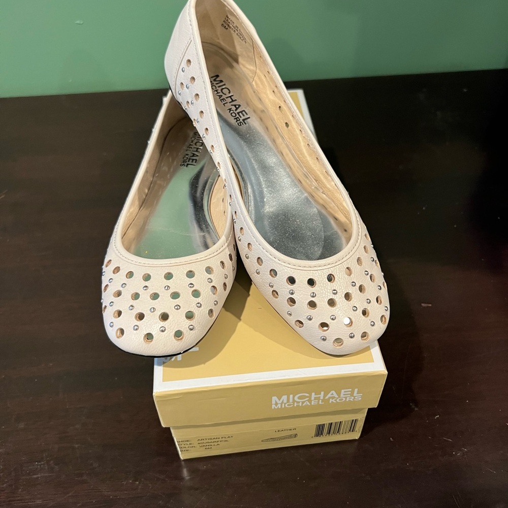 Michael Kors Cream Flats with Perforated Design